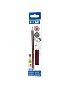 MILAN Triangular HB Graphite Pencils with Eraser 12 pcs 