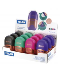 MILAN Copper Compact Double Pencil Sharpener and Eraser 12pcs Display 