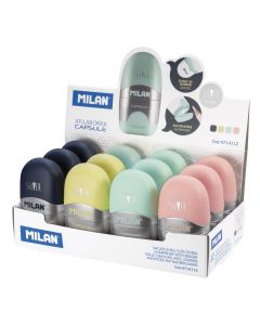 MILAN Silver Pencil Sharpener and Eraser 12 pcs Display