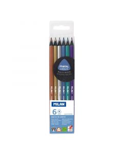 MILAN 6 Black Wooden Pencils Metallic Colours